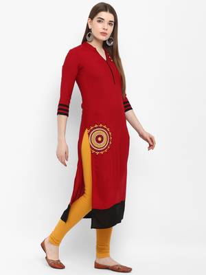 Maroon embroidered rayon kurtas-and-kurtis 2