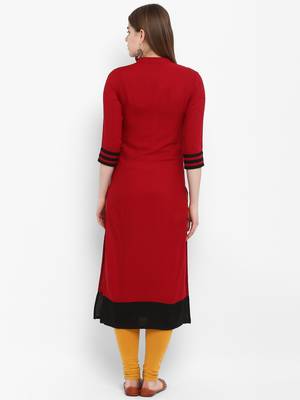 Maroon embroidered rayon kurtas-and-kurtis 3