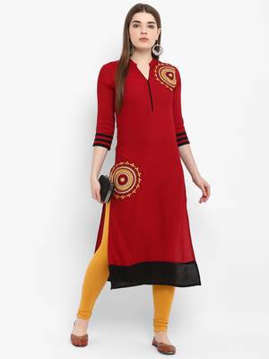 Maroon embroidered rayon kurtas-and-kurtis 4