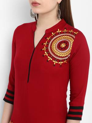 Maroon embroidered rayon kurtas-and-kurtis 5