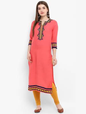 Peach embroidered rayon kurtas-and-kurtis 1