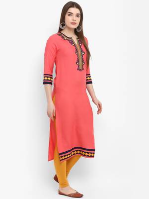 Peach embroidered rayon kurtas-and-kurtis 2