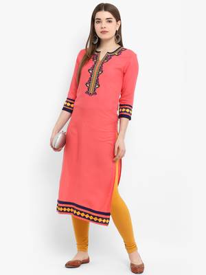 Peach embroidered rayon kurtas-and-kurtis 3
