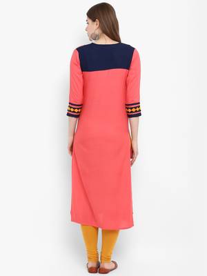 Peach embroidered rayon kurtas-and-kurtis 4