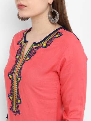 Peach embroidered rayon kurtas-and-kurtis 5