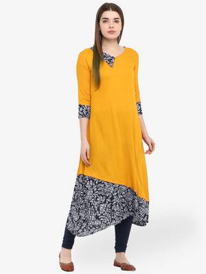 Mustard printed rayon kurtas-and-kurtis 1
