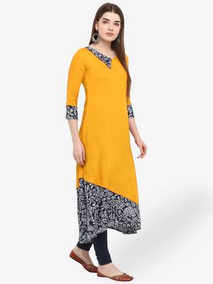 Mustard printed rayon kurtas-and-kurtis 2