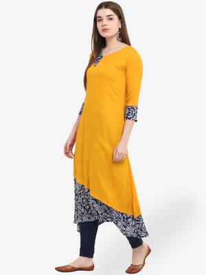 Mustard printed rayon kurtas-and-kurtis 3