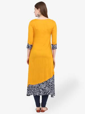 Mustard printed rayon kurtas-and-kurtis 4
