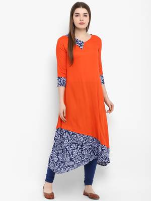 Orange printed rayon kurtas-and-kurtis 1