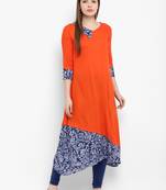 Orange printed rayon kurtas-and-kurtis