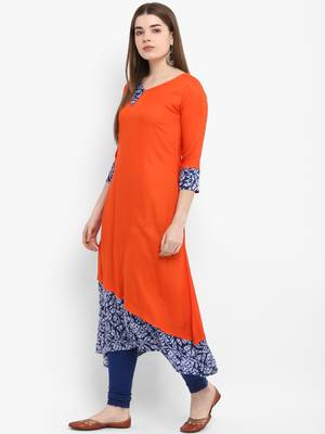 Orange printed rayon kurtas-and-kurtis 2