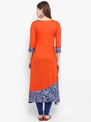 Orange printed rayon kurtas-and-kurtis 3