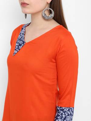 Orange printed rayon kurtas-and-kurtis 4