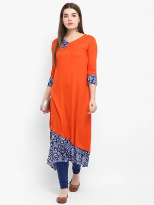 Orange printed rayon kurtas-and-kurtis 5