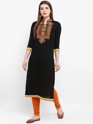 Black embroidered rayon kurtas-and-kurtis 1