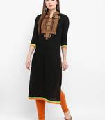 Black embroidered rayon kurtas-and-kurtis