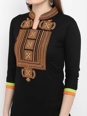 Black embroidered rayon kurtas-and-kurtis 4