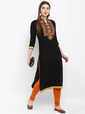 Black embroidered rayon kurtas-and-kurtis 5