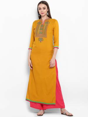 Mustard embroidered rayon kurtas-and-kurtis 1