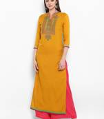 Mustard embroidered rayon kurtas-and-kurtis
