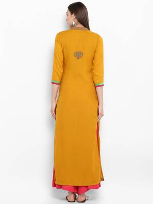 Mustard embroidered rayon kurtas-and-kurtis 3