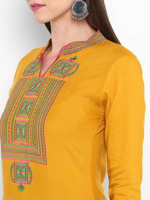 Mustard embroidered rayon kurtas-and-kurtis 4