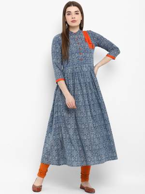 Blue printed cotton kurtas-and-kurtis 1