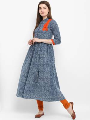 Blue printed cotton kurtas-and-kurtis 2