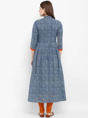 Blue printed cotton kurtas-and-kurtis 3