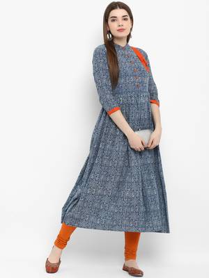 Blue printed cotton kurtas-and-kurtis 4