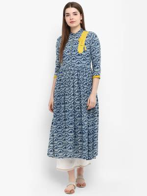 Blue printed cotton kurtas-and-kurtis 1