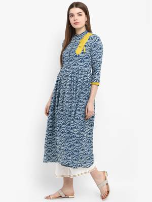 Blue printed cotton kurtas-and-kurtis 2