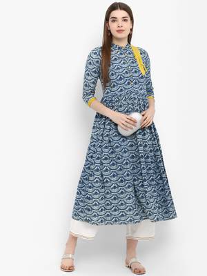 Blue printed cotton kurtas-and-kurtis 4