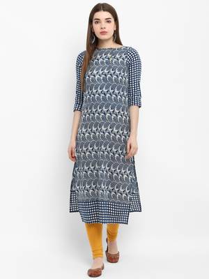 Blue printed cotton kurtas-and-kurtis 1
