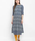 Blue printed cotton kurtas-and-kurtis