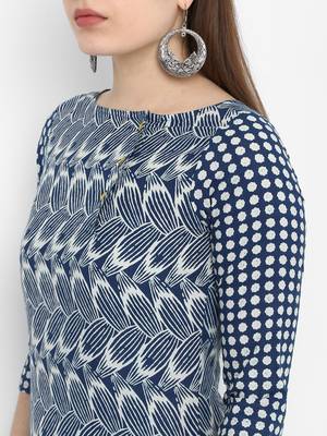 Blue printed cotton kurtas-and-kurtis 4