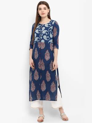 Blue printed cotton kurtas-and-kurtis 1