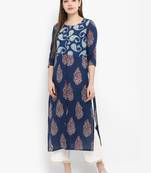 Blue printed cotton kurtas-and-kurtis