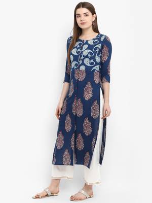 Blue printed cotton kurtas-and-kurtis 2