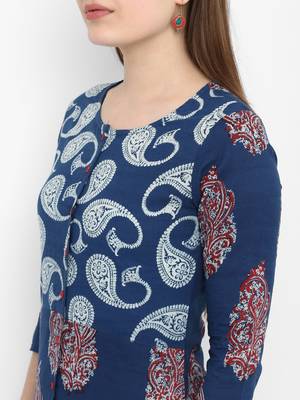 Blue printed cotton kurtas-and-kurtis 4