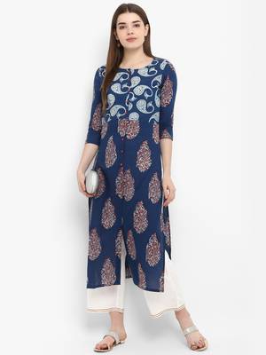 Blue printed cotton kurtas-and-kurtis 5