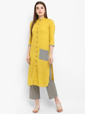 Yellow plain rayon kurtas-and-kurtis 1