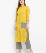 Yellow plain rayon kurtas-and-kurtis