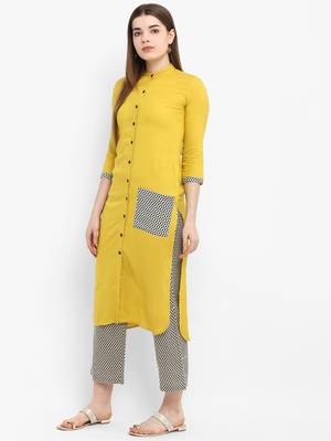 Yellow plain rayon kurtas-and-kurtis 2