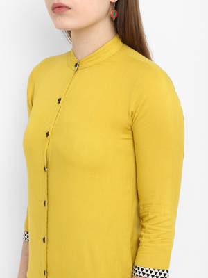 Yellow plain rayon kurtas-and-kurtis 4