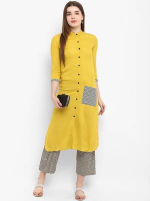 Yellow plain rayon kurtas-and-kurtis 5