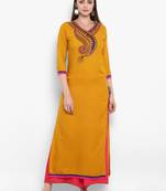 Yellow embroidered rayon kurtas-and-kurtis