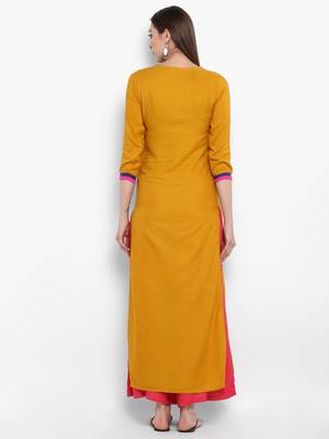 Yellow embroidered rayon kurtas-and-kurtis 3