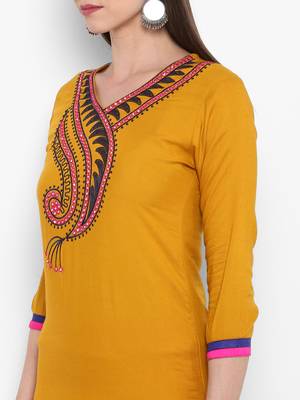 Yellow embroidered rayon kurtas-and-kurtis 4